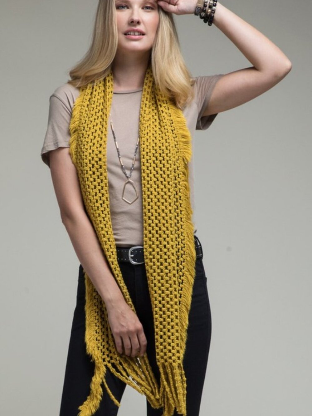 Light & Airy Soft Net Oblong Scarf with Fringe